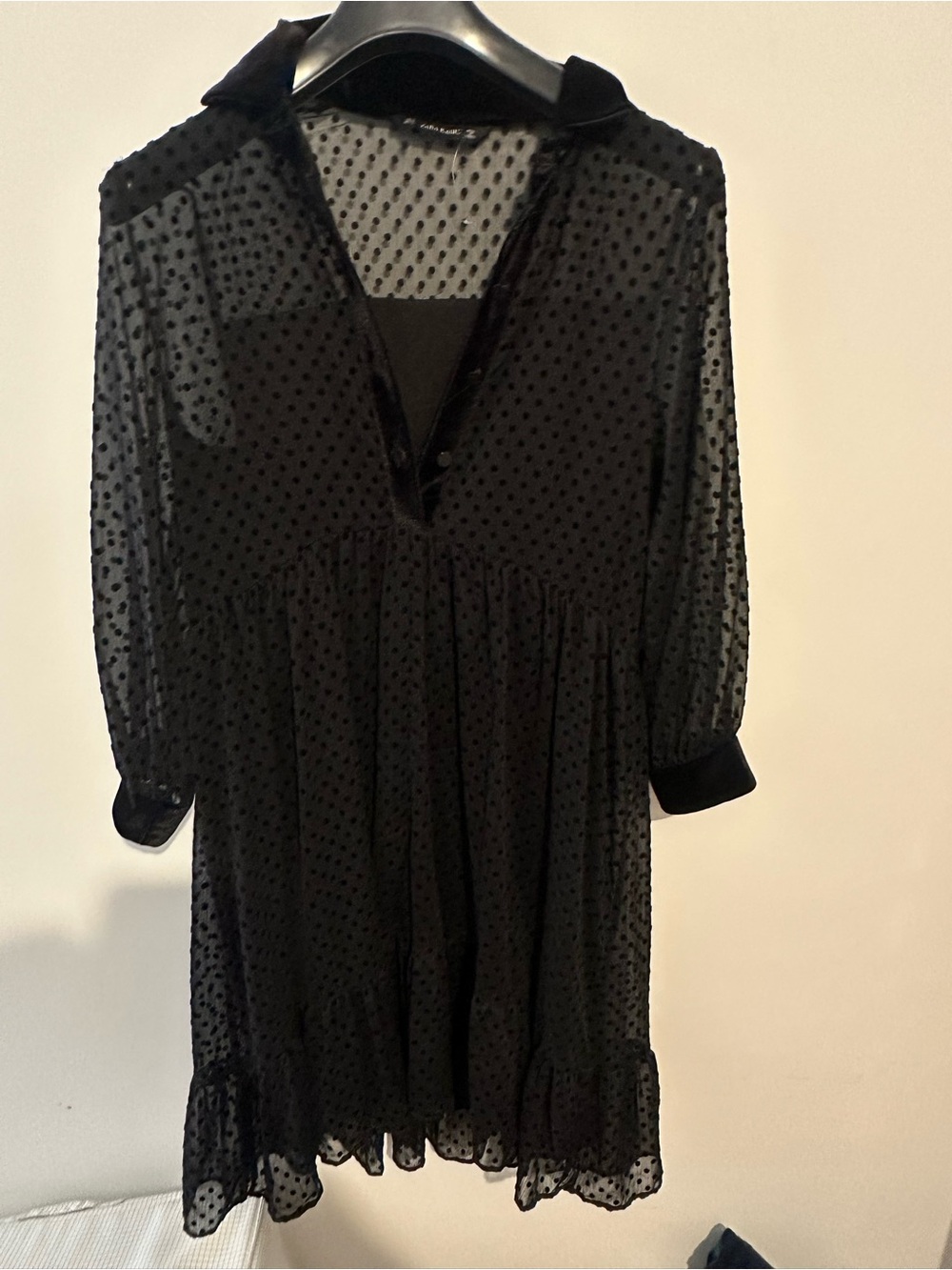 Zara Sheer Black Swiss Dot Babydoll Dress